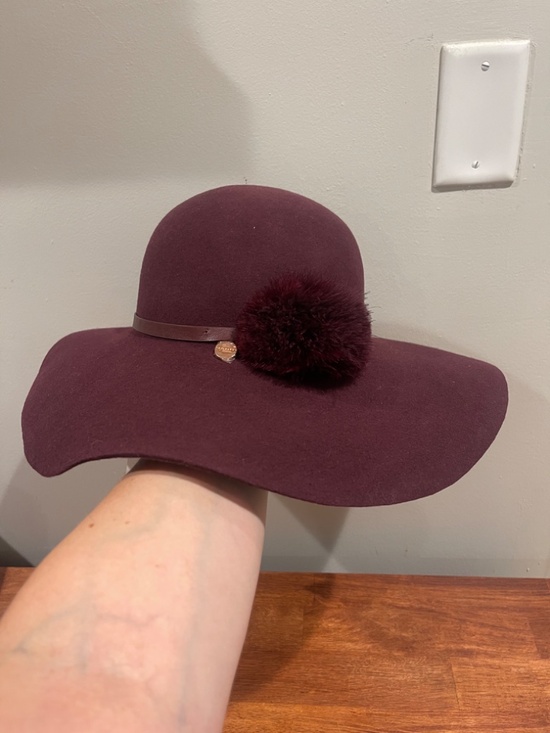 Ted Baker London Feather Pom Floppy Hat Deep Purple 100% Wool NWT